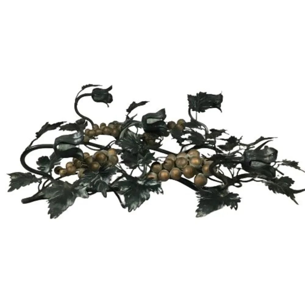 Pair Vtg ITALIAN TOLE Metal Candle WALL SCONCE GRAPES LEAVES VINES Candle Holder